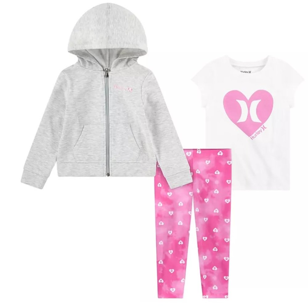 HURLEY Girls 3-piece Hoodie Jacket, Tee & Leggings - New with Tags